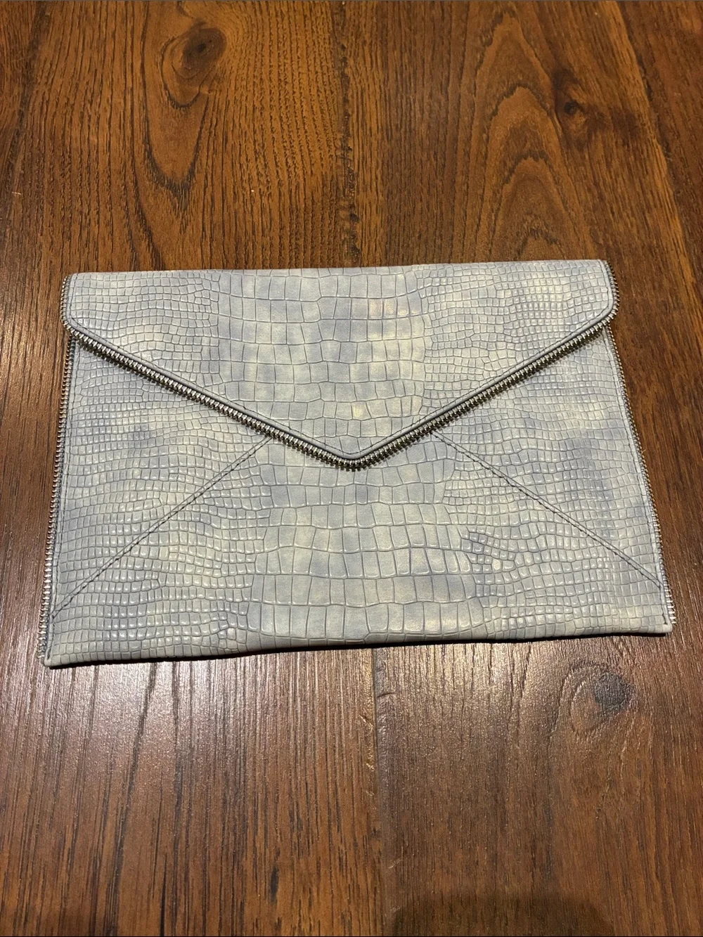 Rebecca Minkoff Light Gray Croc-Embossed Envelope Clutch